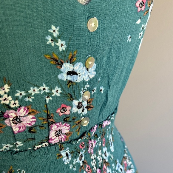 Aeropostale Green Floral Tie-Shoulder Sundress - Teal Floral Dress Size-Small - Picture 7 of 16
